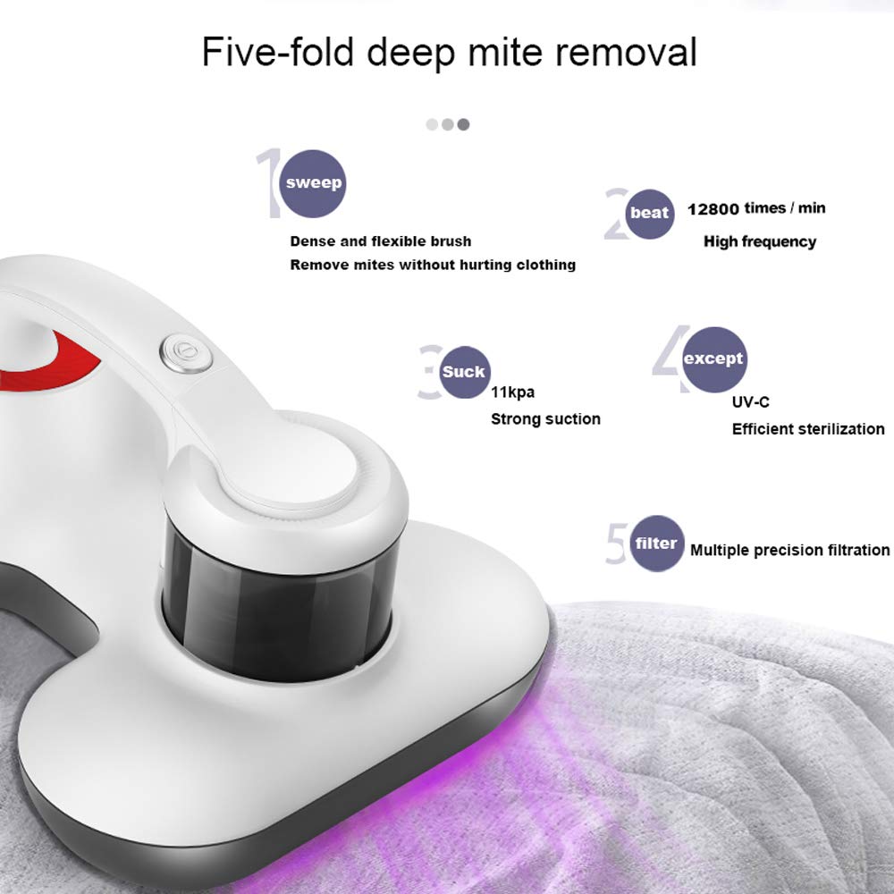 Topchances Aspiradora de mano, inalámbrico, portátil, de bajo ruido, fuerte succión, recargable, antiácaros, aspiradora para hogar/coche, ropa de cama y cojines (EU)