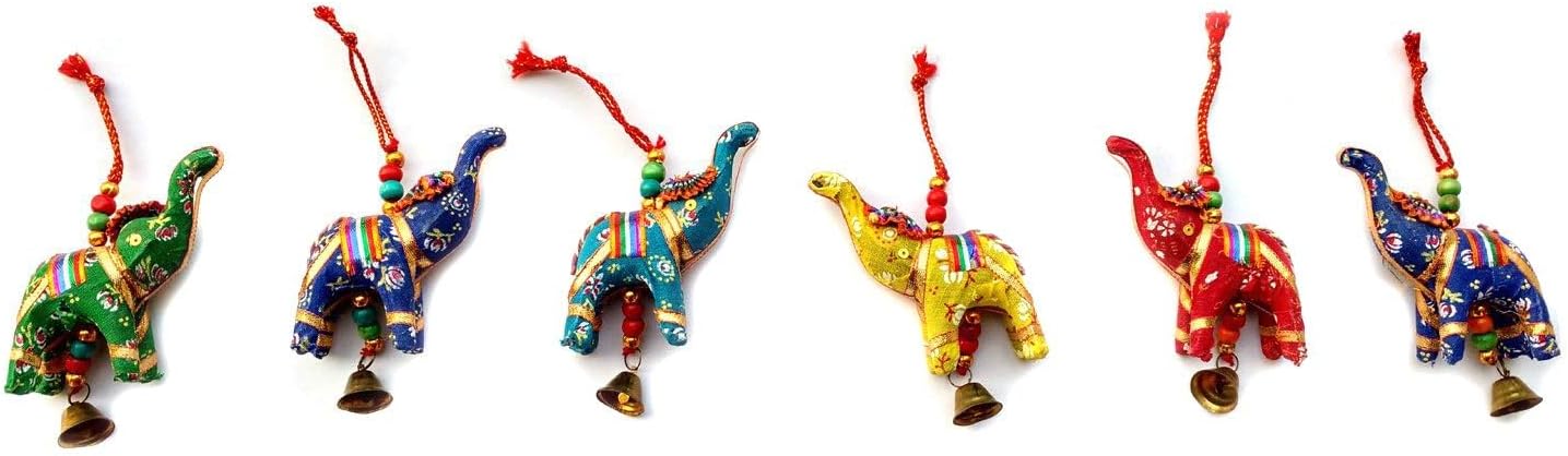 Rastogi Handicrafts Elephant Bell Hanging Layer Set of 6 Home Christmas Hanging Party Decorative Ornaments Multi Colored Indian Traditional (Mix)