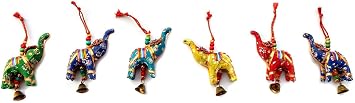 Rastogi Handicrafts Elephant Bell Hanging Layer Set of 6 Home Christmas Hanging Party Decorative Ornaments Multi Colored Indian Traditional Mix