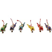 Rastogi Handicrafts Elephant Bell Hanging Layer Set of 6 Home Christmas Hanging Party Decorative Ornaments Multi Colored Indian Traditional (Mix)