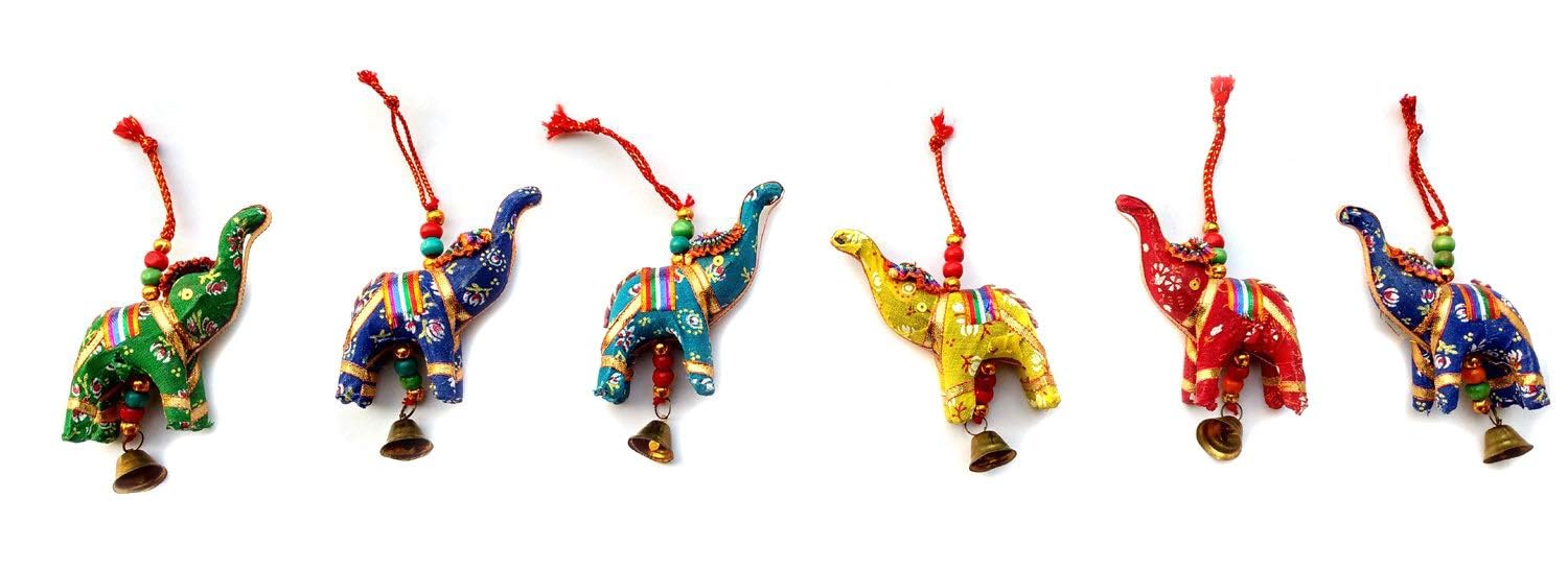 Rastogi Handicrafts Elephant Bell Hanging Layer Set of 6 Home Christmas Hanging Party Decorative Ornaments Multi Colored Indian Traditional (Mix)