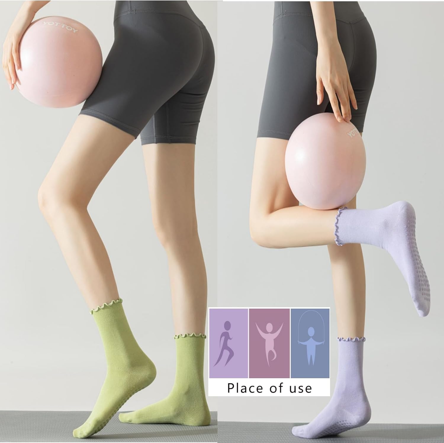 4 Pairs Ruffle Yoga Socks for Women,Cute Frilly Non-Slip Grips Socks for Pilates,Fitness,Hospital,Pregnant - Image 5