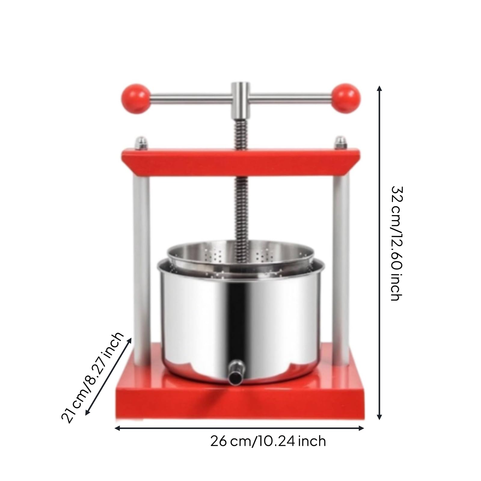 Baoblaze Manual Press Torchio Vino Spremifrutta Spremi UVA Spremi Formaggio con Cilindro in Acciaio Inox E Meccanismo a Vite con Doppie Impugnature Adatto a, 3L