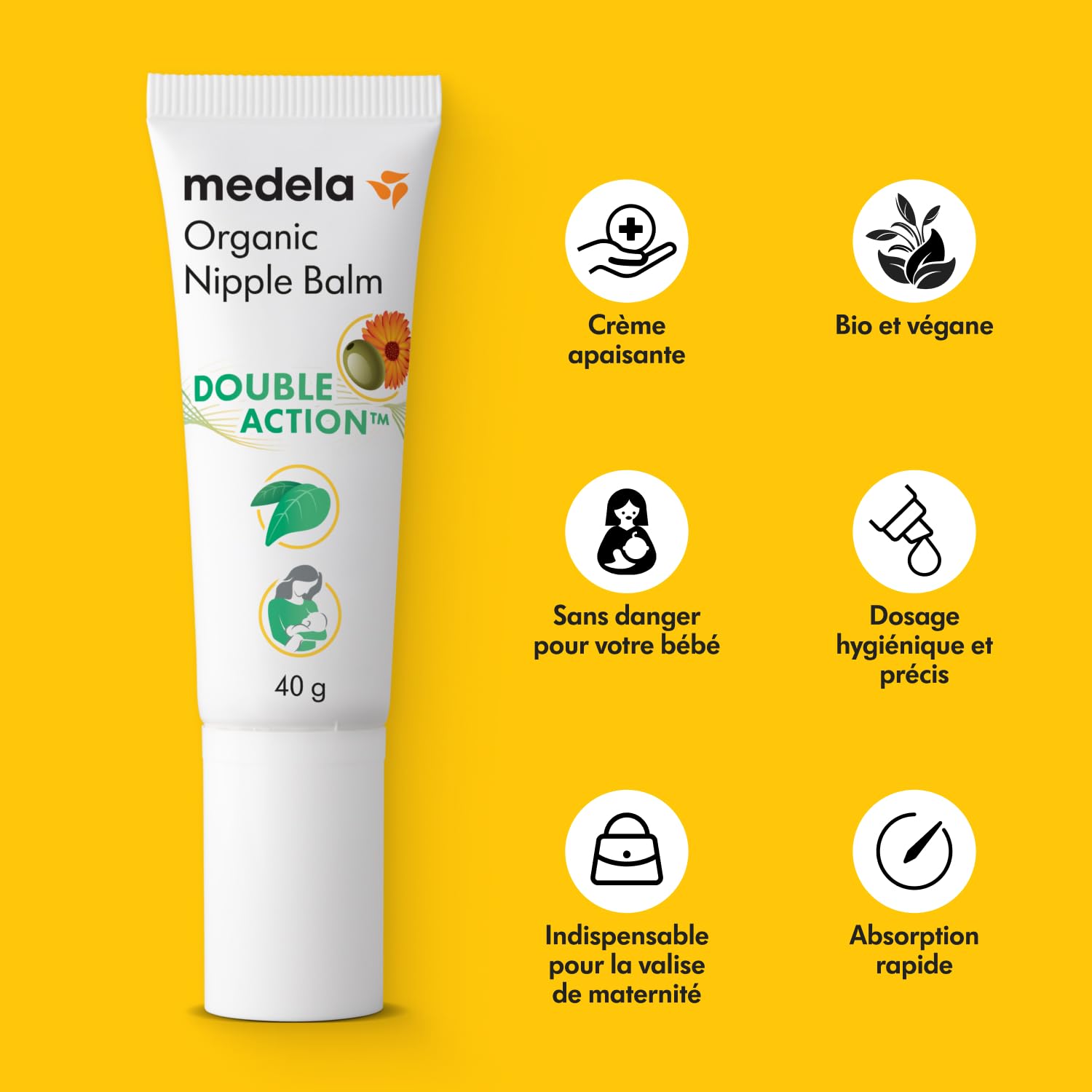 Medela Crème bio pour mamelons, soulage et nourrit les mamelons douloureux, conçue pour les mères allaitantes, à base d'ingrédients naturels, sans danger pour bébé, 40 g