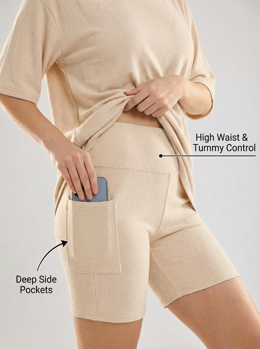 LIGHT DOT Women's 2 Piece Lounge Sets Casual Oversized Pajamas Short Sleeve Tops Biker Shorts Matching Outfits with Pocket - Image 3