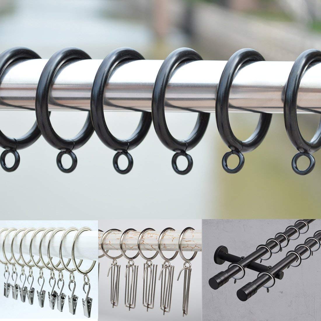 Gardinenringe, Metallringe zum Aufhängen, Ringe für Vorhänge und Stangen, 2,5 cm Innendurchmesser, Schwarz, 40 Stück