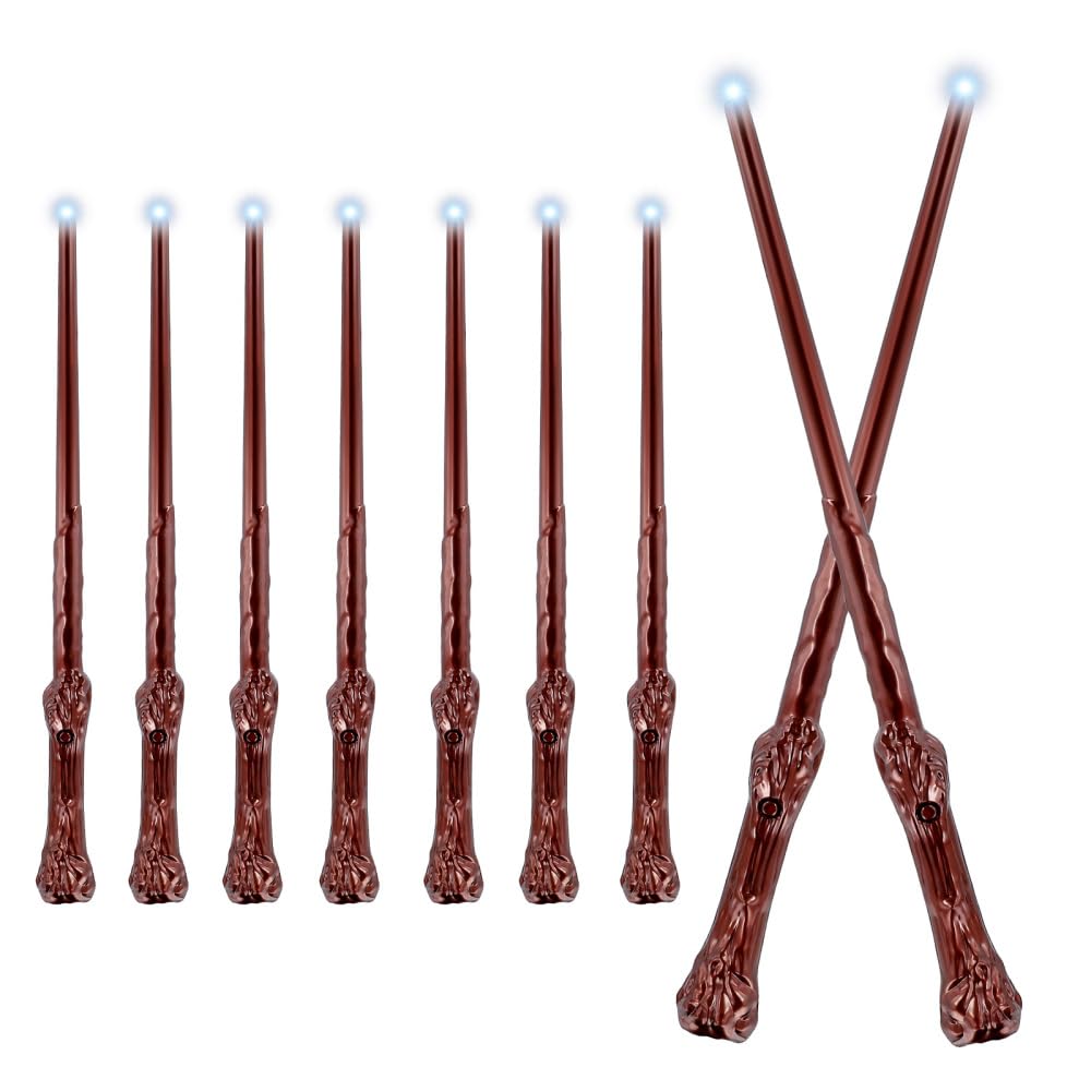 Magic Wand, Light Painting Wand Elder Wand, 9 Pcs 15 Inch Light-Up Wizard Wand with Sound Effects, Plastic Wand for Girls Boys Halloween Cosplay Costumes Accessories