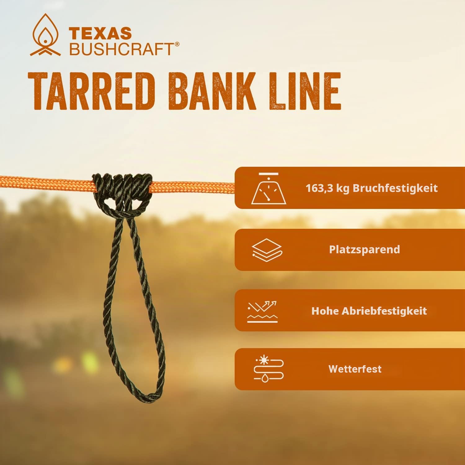 Texas Bushcraft Tarred Bankschnur-Schnur – #36 Schwarze Nylonschnur zum Angeln, Camping und Überleben im Freien – Starke, wetterbeständige Bankschnur-Seil für Trotline (1/4 Pfund, gedreht)