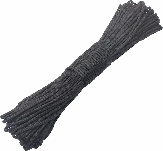 GeGeDa Paracord 9 Core 550 Parachute Cord Camping Rope 100FT (Black, 100feet)