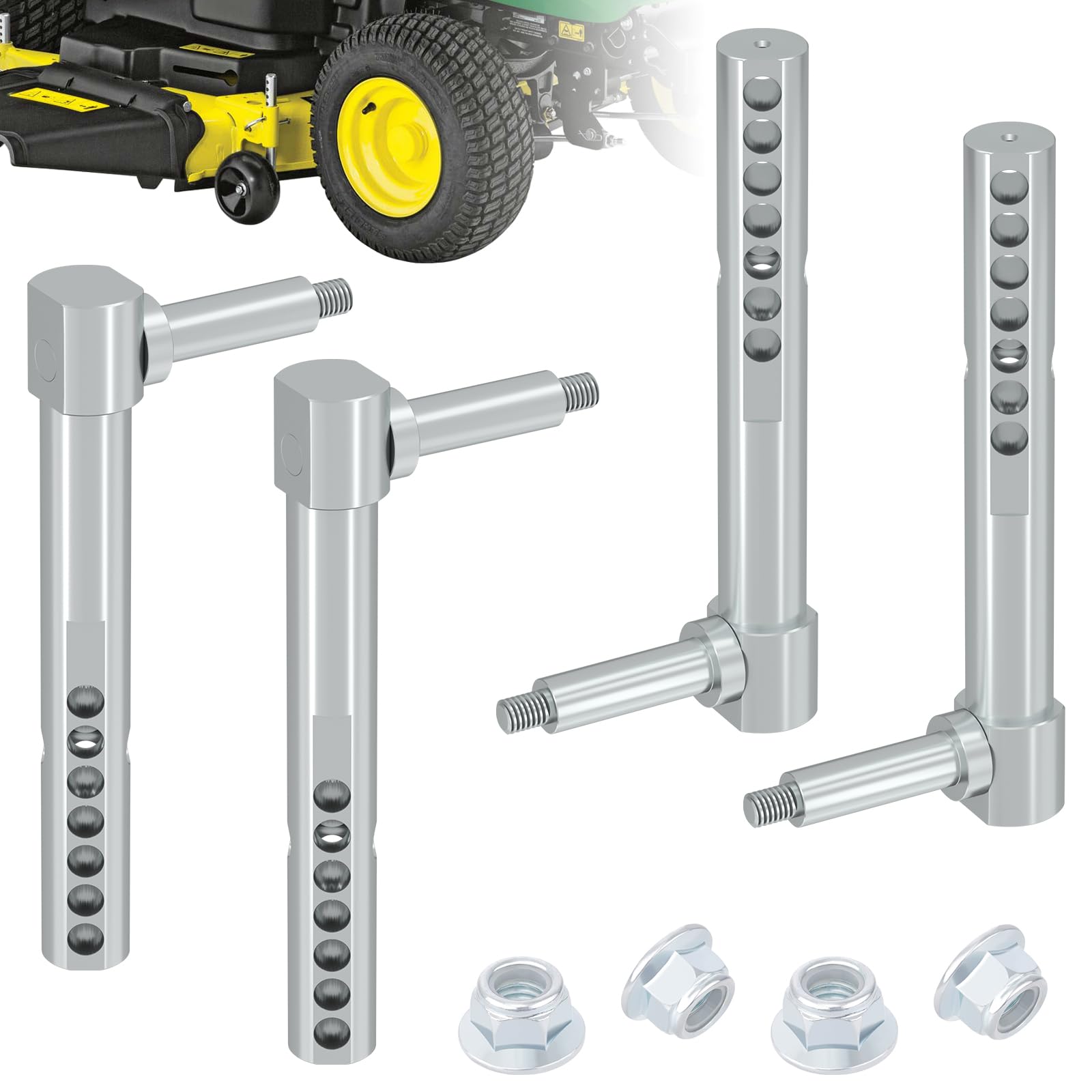 Photo 1 of CheeMuii AM131288 AM131289 Mower Deck Gauge Wheel Arm Kit 4 Pack Front and Rear Mower Deck Wheel Arm 1" Diameter Deck Arm Fit For John Deere Lawn Mower