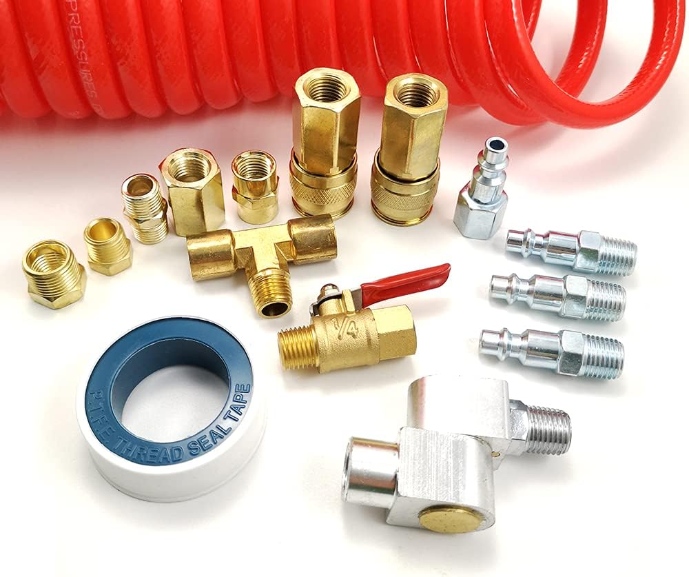 DYNAMIC POWER 16-PCs. Professional Air Compressor Accessories Kit with 3/8" x 15 ft Coil Air Hose. 200 psi