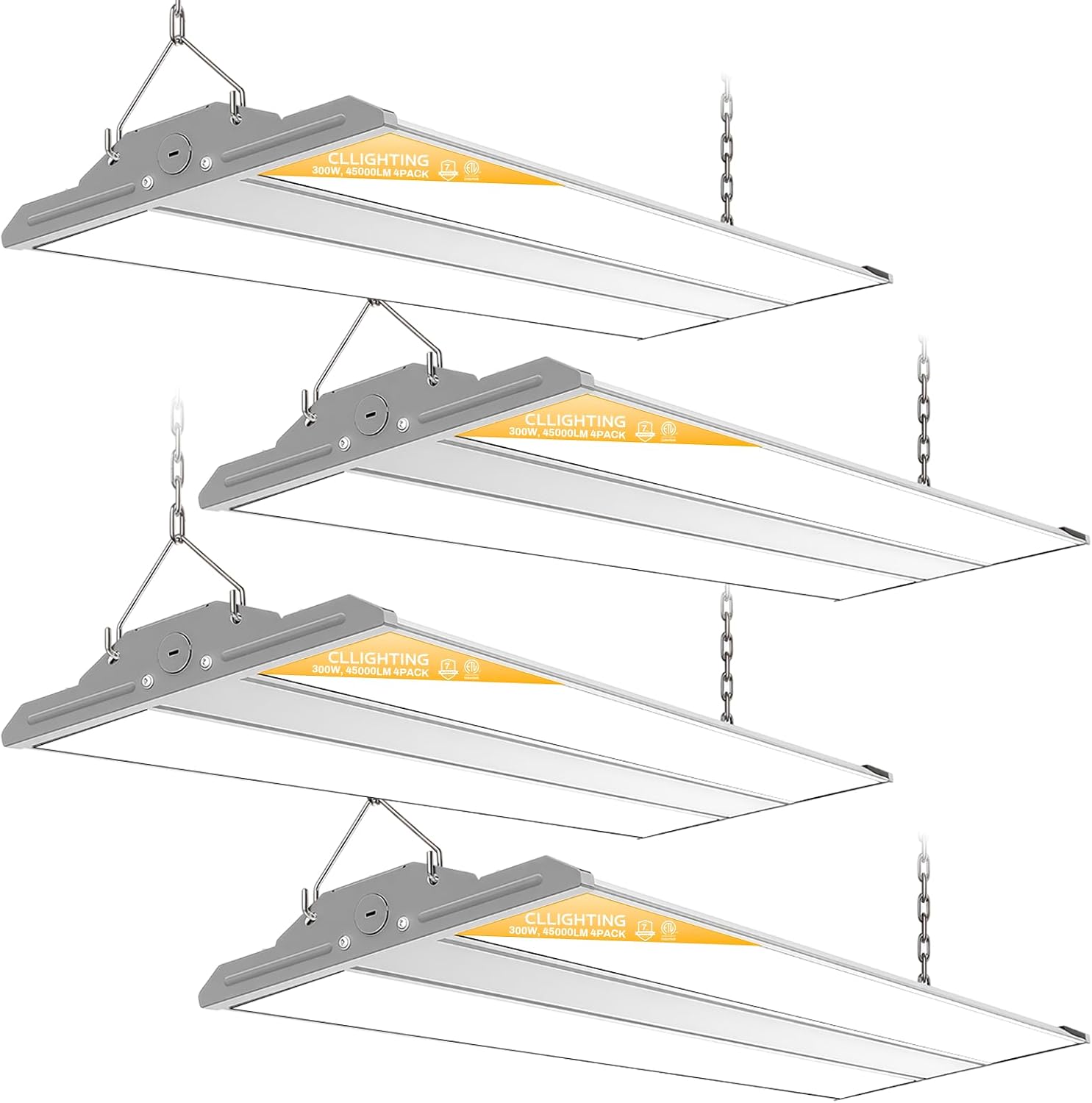 High Bay LED Shop Lights 4 Pack, Switchable 300W/240W/200W & 4000K/5000K | 45000LM 0-10V Dimmable 120-277V, LED Linear High Bay Light for Garage/Warehouse/Workshop/Barn, ETL Listed, 7-Years Coverge