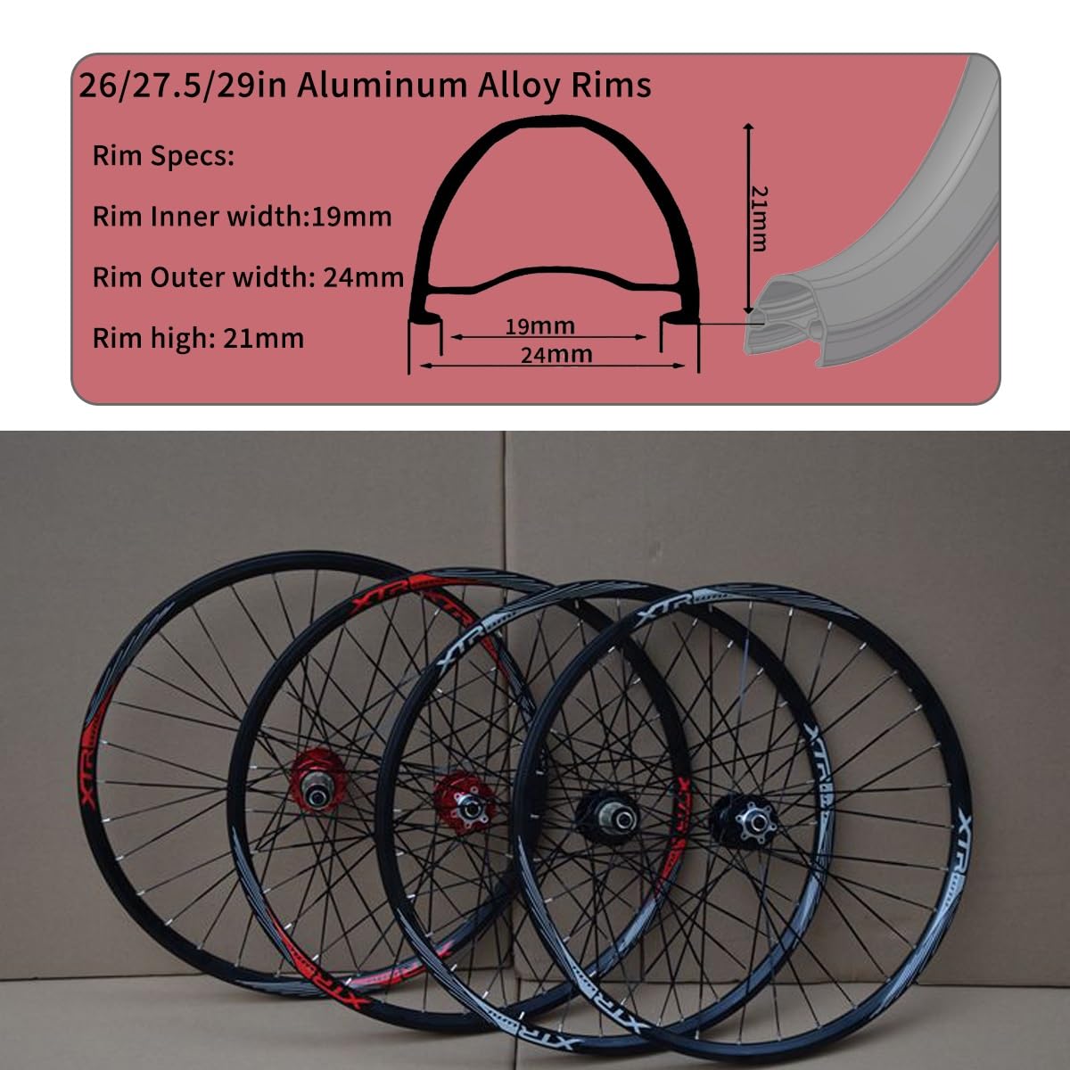 Ruote da Mountain Bike da 26/27,5/29 Pollici, Freni a Disco, 2 Cuscinetti Anteriori e 5 Posteriori, Cerchi in Lega di Alluminio, mozzi a 32 Fori, Cassetta a 8-11 velocità, sgancio