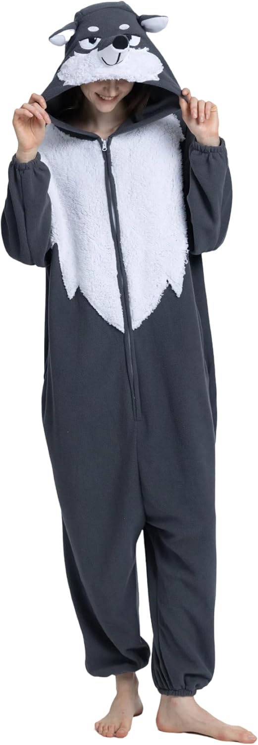 Unisex Adult Animal Onesie Pajamas, Men Women Flannel Halloween Cosplay Costume