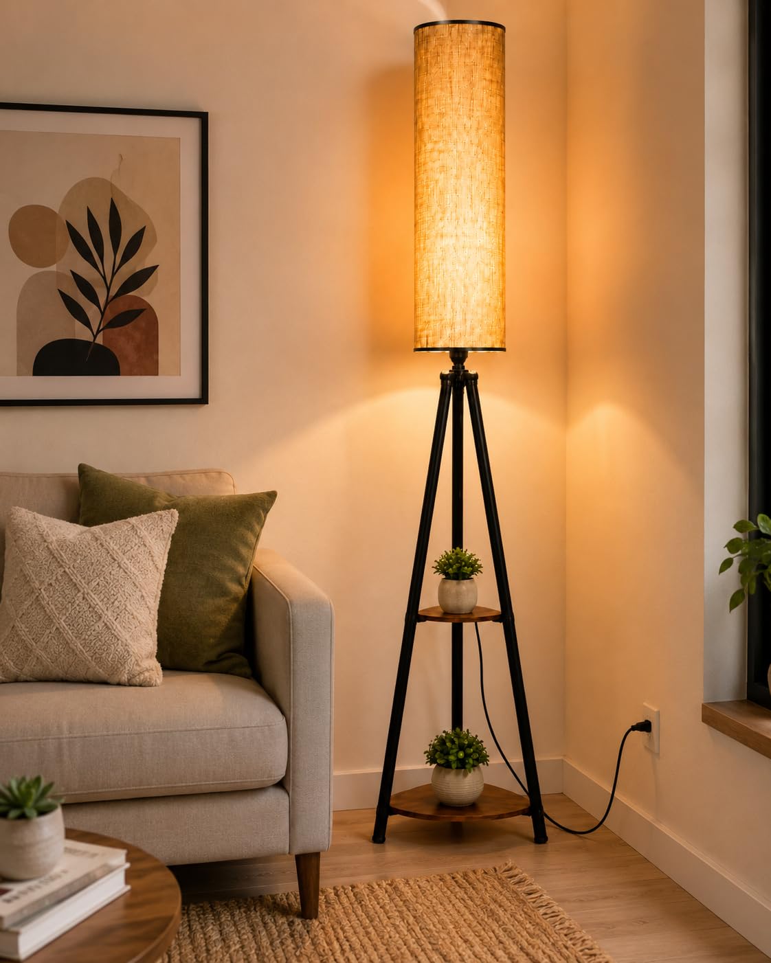 Tall Tripod Floor Lamp with Shelves | Floor Standing, Built-In Shelves-image-26
