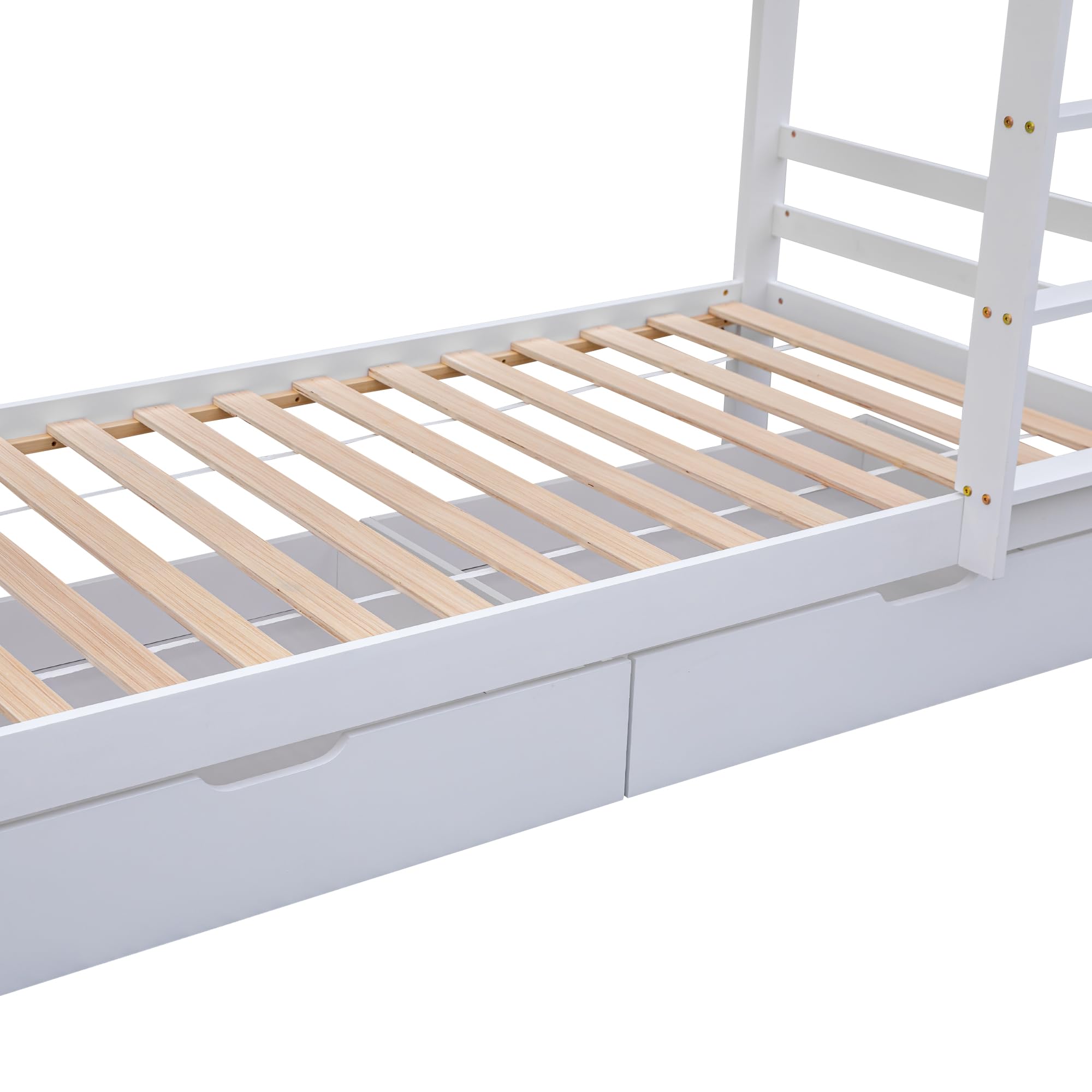Moimhear Litera con cajones y estantes, cama infantil con protección contra caídas y rejilla, estructura de madera de pino, blanco (90 x 200 cm)