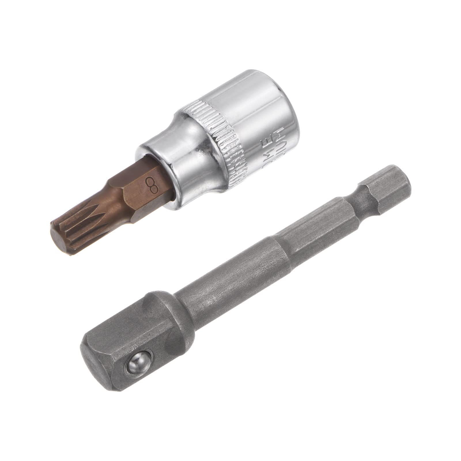 sourcing map M8 Spline Bit Socket, 3/8" Square Drive CR-V Sockets, S2 Steel Bits 1.89" Length with Hex Shank Power Drill Adapter
