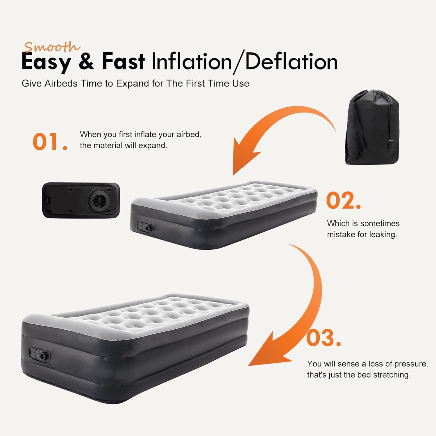 DIMAR GARDEN Twin Size Air Mattress with Built in Pump, 18.5” Inflatable Flocked AirBed for Home, Blow Up Mattress