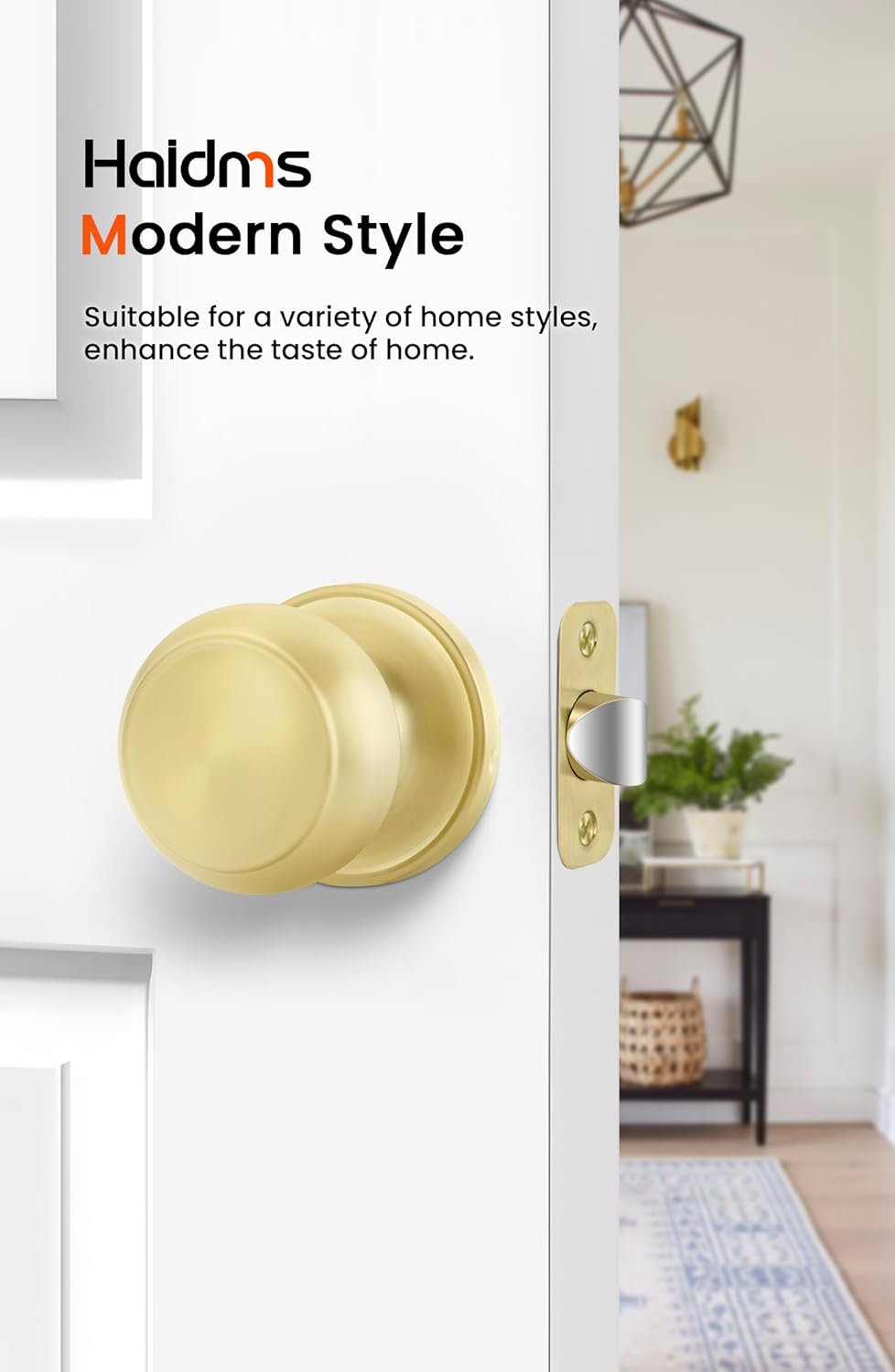 Haidms Gold Door Knobs Interior, Brushed Brass Passage Door Lock Knob for Closet, Classic Brushed Gold Interior Door Knobs(6 Pack)