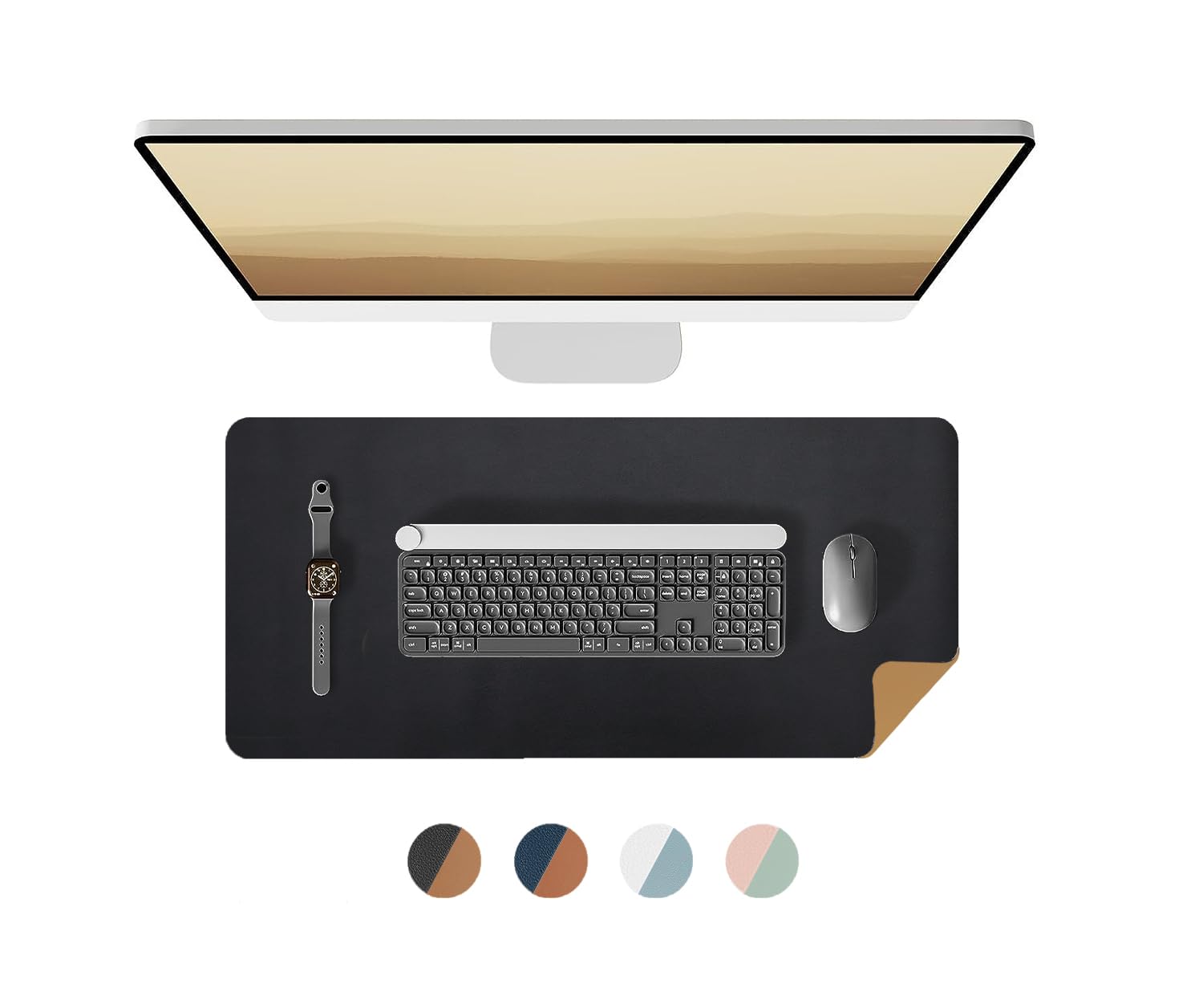 Bellblock Large Extended Desk Mat/Mouse Pad/Gaming Mouse Pad | Vegan PU Leather | Anti-Skid, Non-Skid, Reversible Splash-Proof | Black & Tan | 60cm x 30cm (Pack of 1)-picture-24