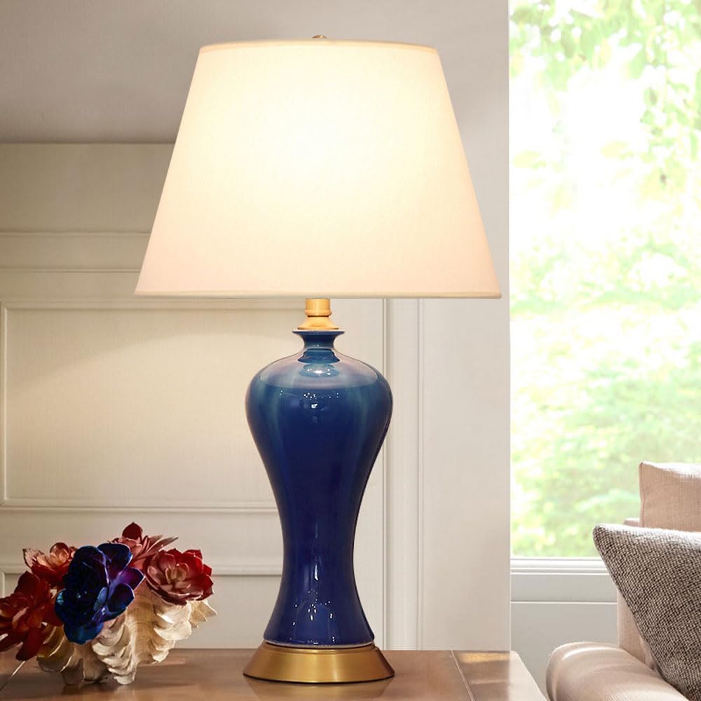 SGKOMN 25.2" Modern Ceramic Table Lamp Farmhouse Bedside Lamp Blue/Green Nightstand Lamp End Table Lamps For Living Room Bedroom Study Office-A
