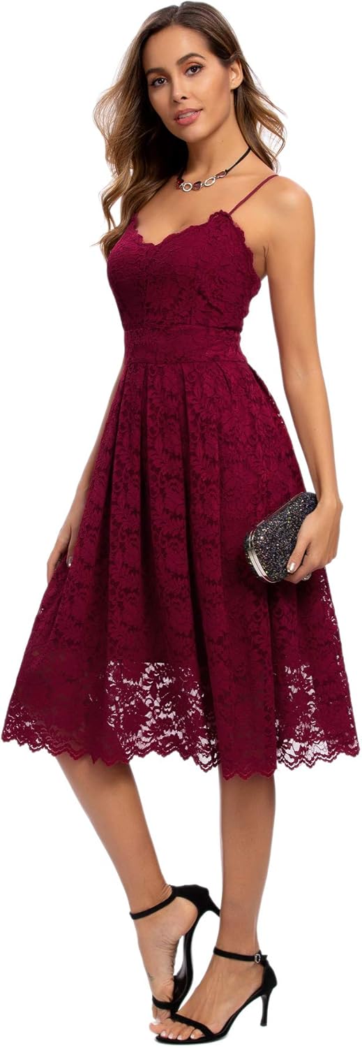 Atnlewhi Womens Spaghetti Strap V Neck Sleeveless A Line Lace Dresses for Evening Cocktail Formal Wedding Guest - Image 5