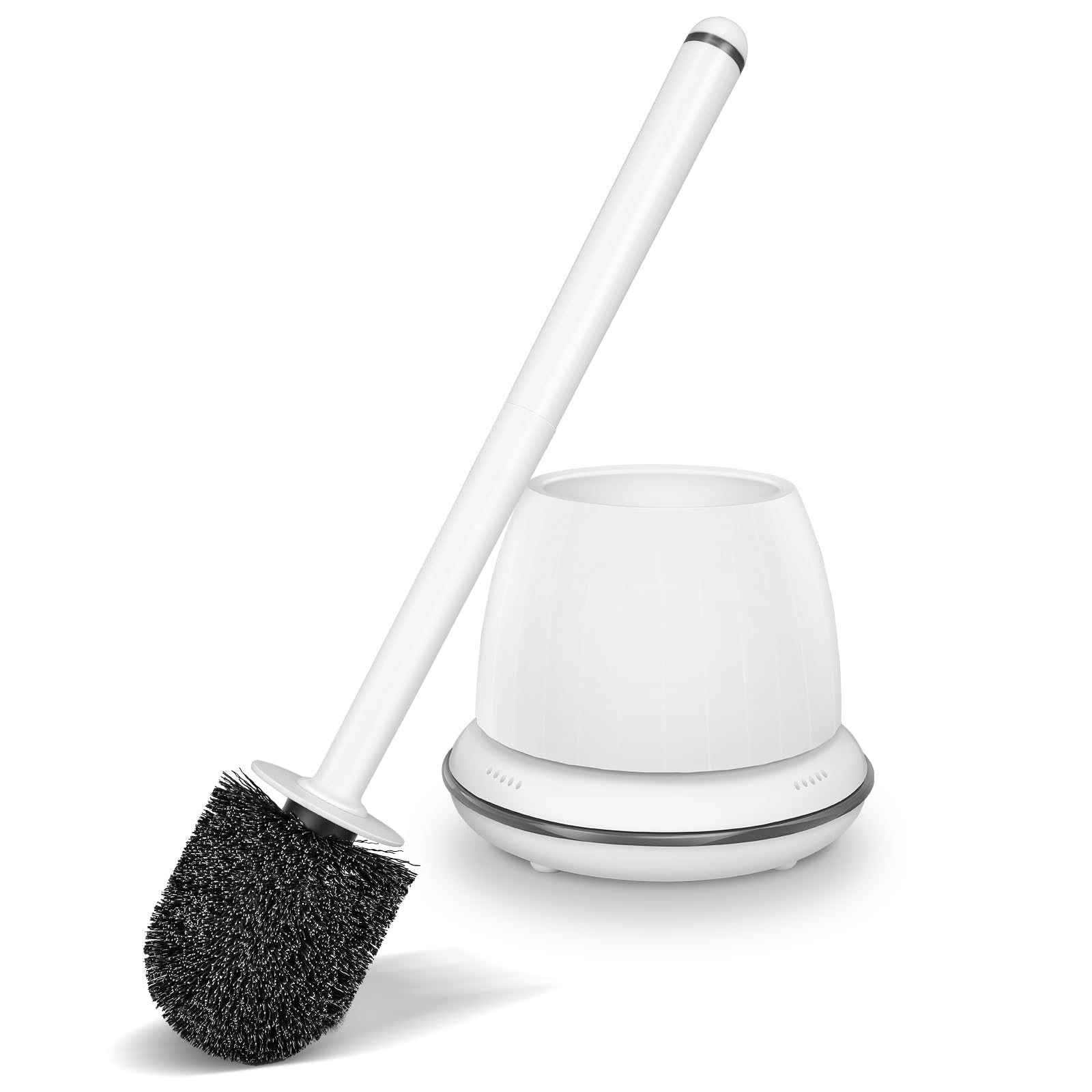 Toilet Brush and Holder Set, Black Toilet Bowl Brush with Solid Long Handle, Compact Toilet Scrubber, Toilet Bowl Cleaner Brush with No Leaks Ventilated Holder. RV, Bathroom Toilet Brush. Black. U