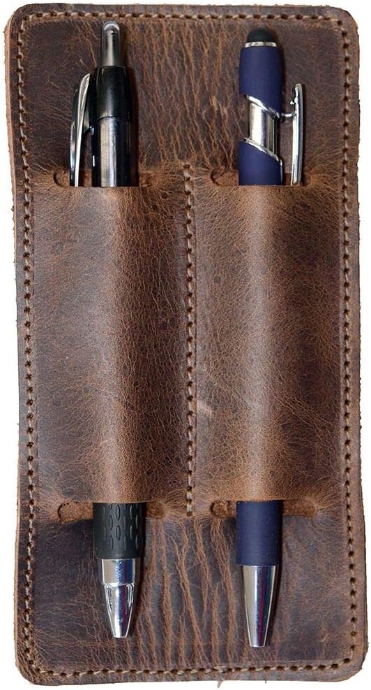 Hide & Drink, Leather Double Pen Holder/Office Essentials/Pencil Sleeve/Pouch/Case, Handmade, Bourbon Brown
