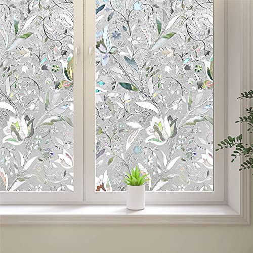 Window Privacy Film,3D Tulip Window Clings, Stained Glass Window Decals, Decorative Window Vinyl, Static Cling Window Sticker Non-Adhesive No-Glue (35.4 x 78.7 inches)