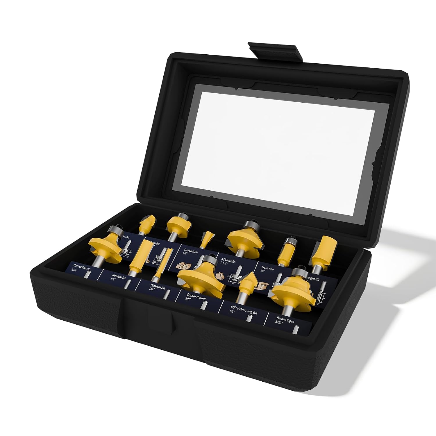 CATITO 12 Piece 1/4" Shank Router Bits Set, Professional Woodworking Milling Cutter Set, Tungsten Carbide, for Wood, MDF, Plywood