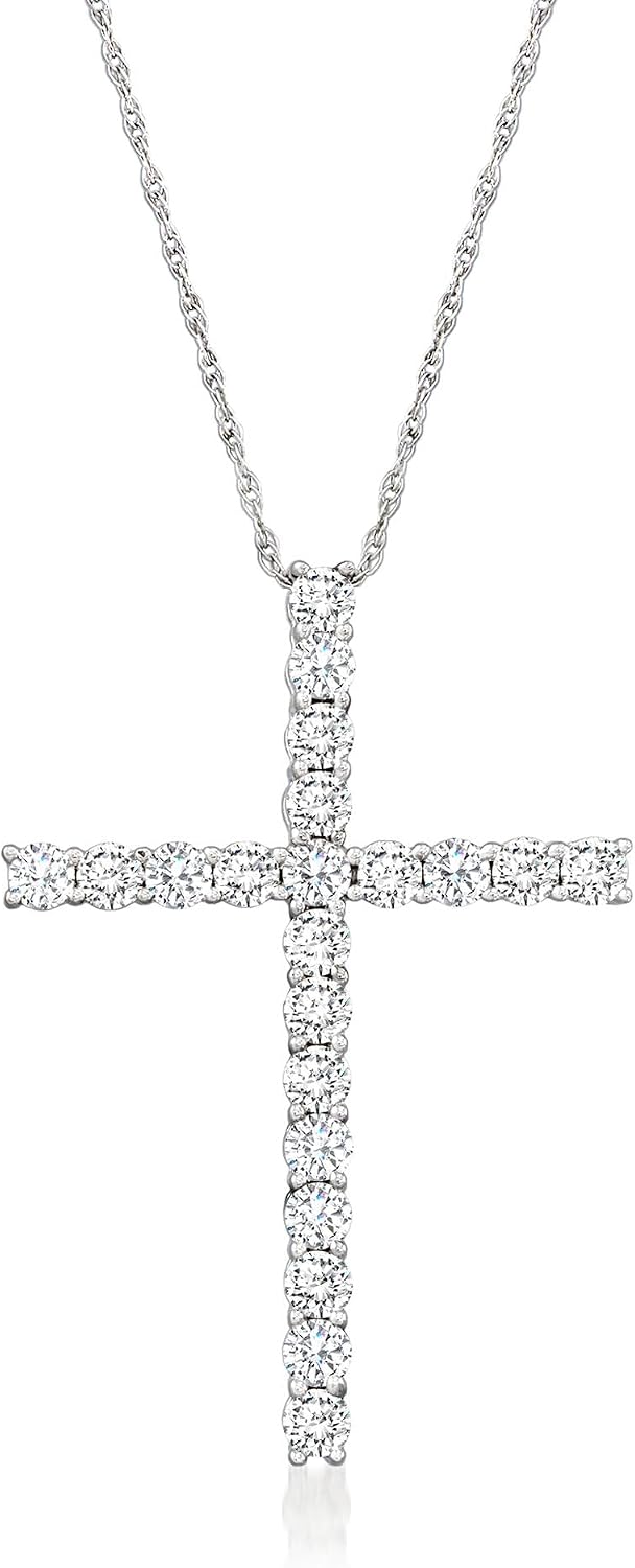 Ross-Simons 1.00 ct. t.w. Diamond Cross Pendant Necklace in 14kt White Gold