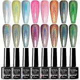 SUPWEE Holographic Gel Nail Polish Set Summer Colors Shimmer Laser Gel Polish Silver Pink Blue Green
