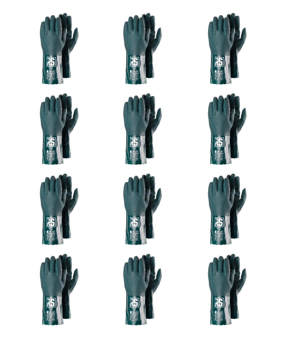 RS DUPLO 35 Schutzhandschuhe Chemikalien aus PVC/Größe 10, 12 Paar/Grün/Chemisch und Mikrobiologisch/Beständig/Arbeitshandschuhe/Säurefest, Säure Handschuhe