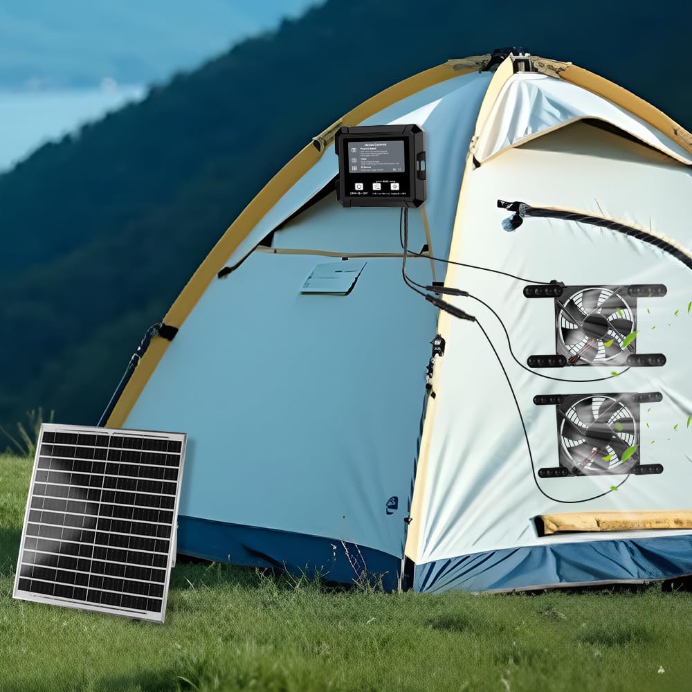 Ventilatore solare per pollaio con batteria, kit doppio ventilatore di scarico solare, 3 modalità intelligenti controller (continuo/timer/sensore di movimento), ventola di ventilazione ad