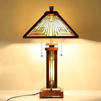 Capulina Tiffany Lamp Antique Amber Brown Stained Glass Table Lamp 3-Light