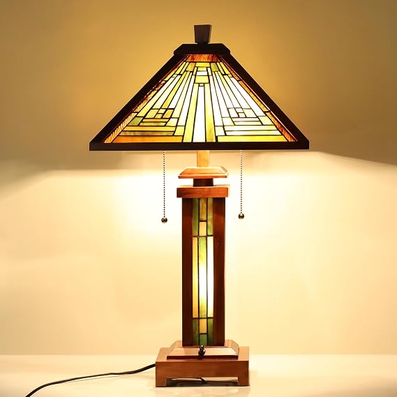 Capulina Tiffany Lamp Antique Amber Brown Stained Glass Table Lamp 3-Light