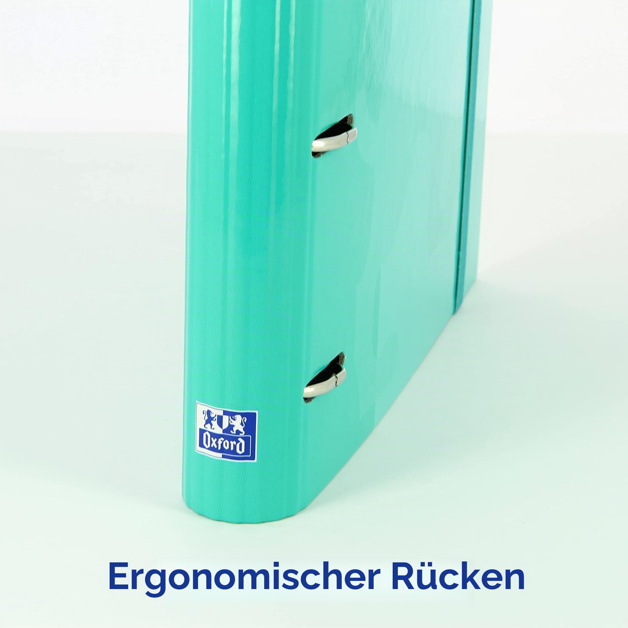 Oxford Ordner mit 4 Ringen mit Nachfüllung und Gummi, extra großer Deckel mit Ersatzmine, Farbe Ice Mint, 80 Blatt, kariert, Größe A4+