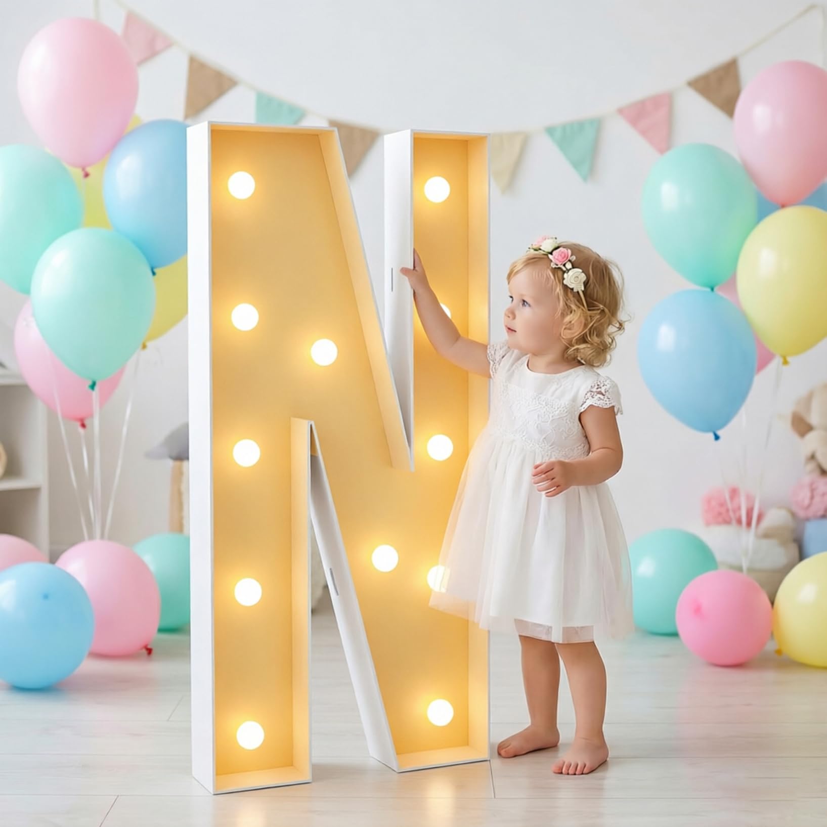 Large Marquee Light Up Letter N Party Decor, LED Foam Board Mosaic Frame Light Sign Birthday Wedding Backdrop Graduation, 100cm-3.3ft