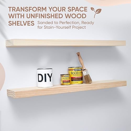 Vista 3 de Homeforia Estantes flotantes de madera de 36 pulgadas, estante flotante grande de madera natural maciza de alta gama de 36 pulgadas, estantes