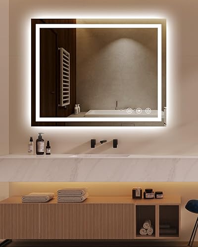 Miniatura 10 de oneup Espejo de baño LED de 40 x 32 pulgadas, espejo de baño RGB que cambia de color con luces, espejos de tocador antivaho para montar en la pared,