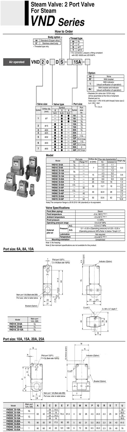 1pcs Steam Valve 2 Port Valve for Steam VND Series, VND200D-10A/VND200D-15A/VND200DS-10A/VND200DS-15A/VND200D-F10A/VND200D-F15A(VND200D-10A)