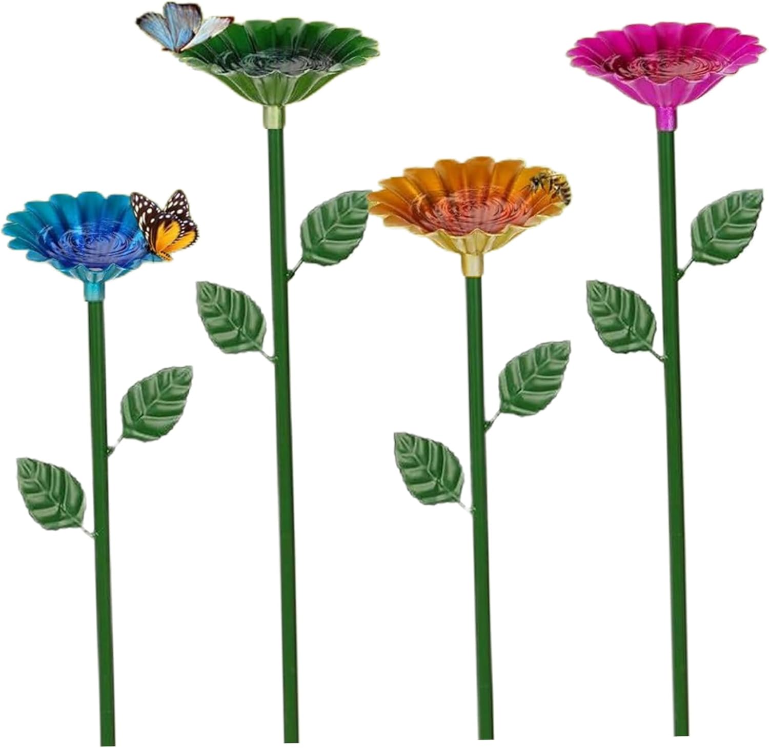 4Pcs Bee Watering Station, Flower Shaped Sturdy Metal Bee Feeder, Waterproof and Rust-Proof Colorful Butterfly Feeder for Outdoor Garden Yard Decor Watering Station, Butterfly Feed