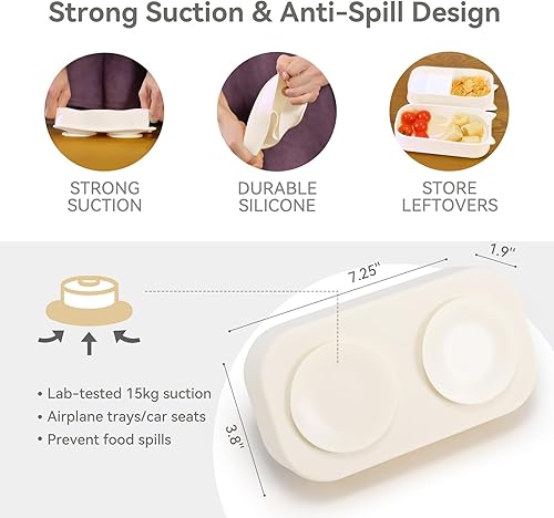 Miniatura 4 de Platos de succión para bebés pequeños, juego de 6 piezas de alimentación de silicona de viaje para niños pequeños/niños, plegables, antideslizantes,