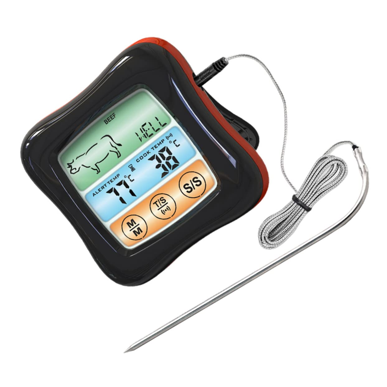 MUCKLILY Food Thermometer Timer Accurate Kitchen Probe Thermometer for BBQ Grilling Baking and Cooking Digital Color Display for Home Use