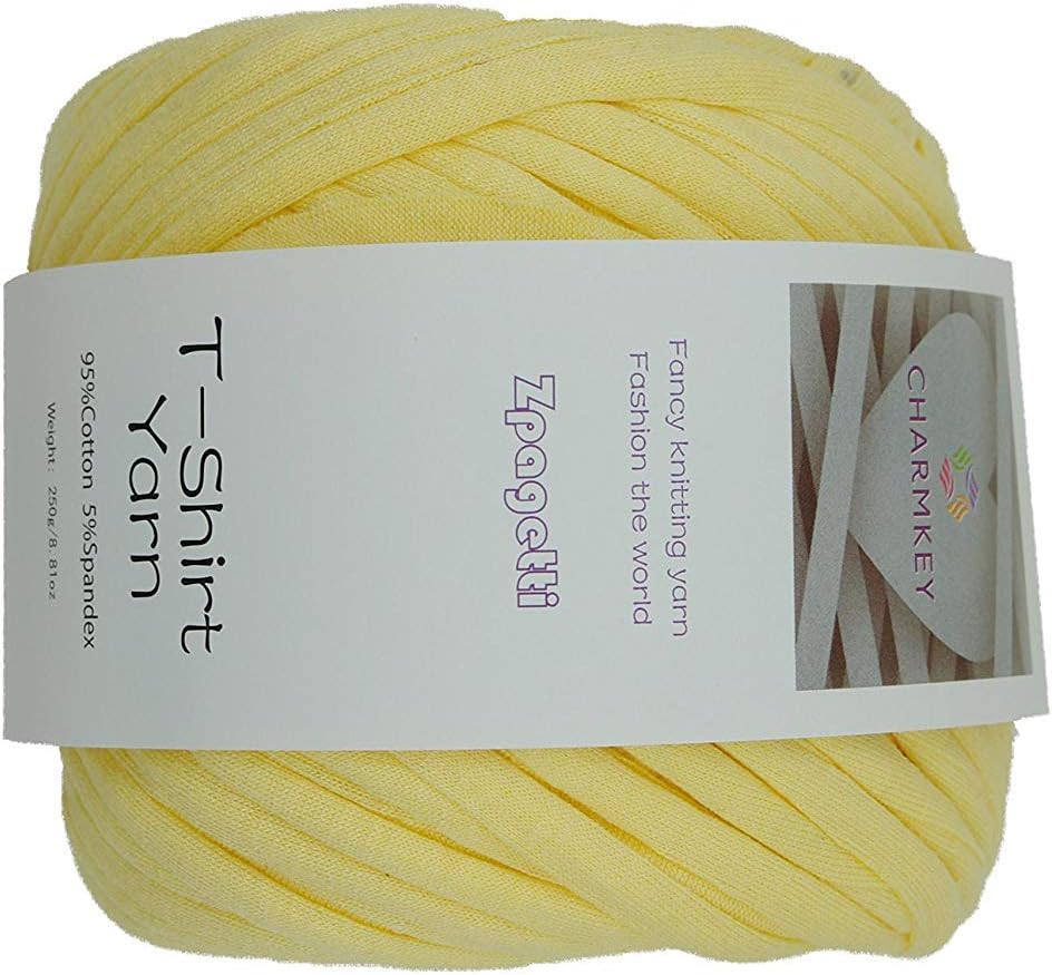 Charmkey Zpagetti T Shirt Yarn Strong Recycled Cotton Blend Ribbon 6 Super Chunky Elastic Knitting Cloth Fabric for Bag Cushion and DIY Crocheting Projects, 1 Skein, 8.82 Ounce (Gloden Haze)