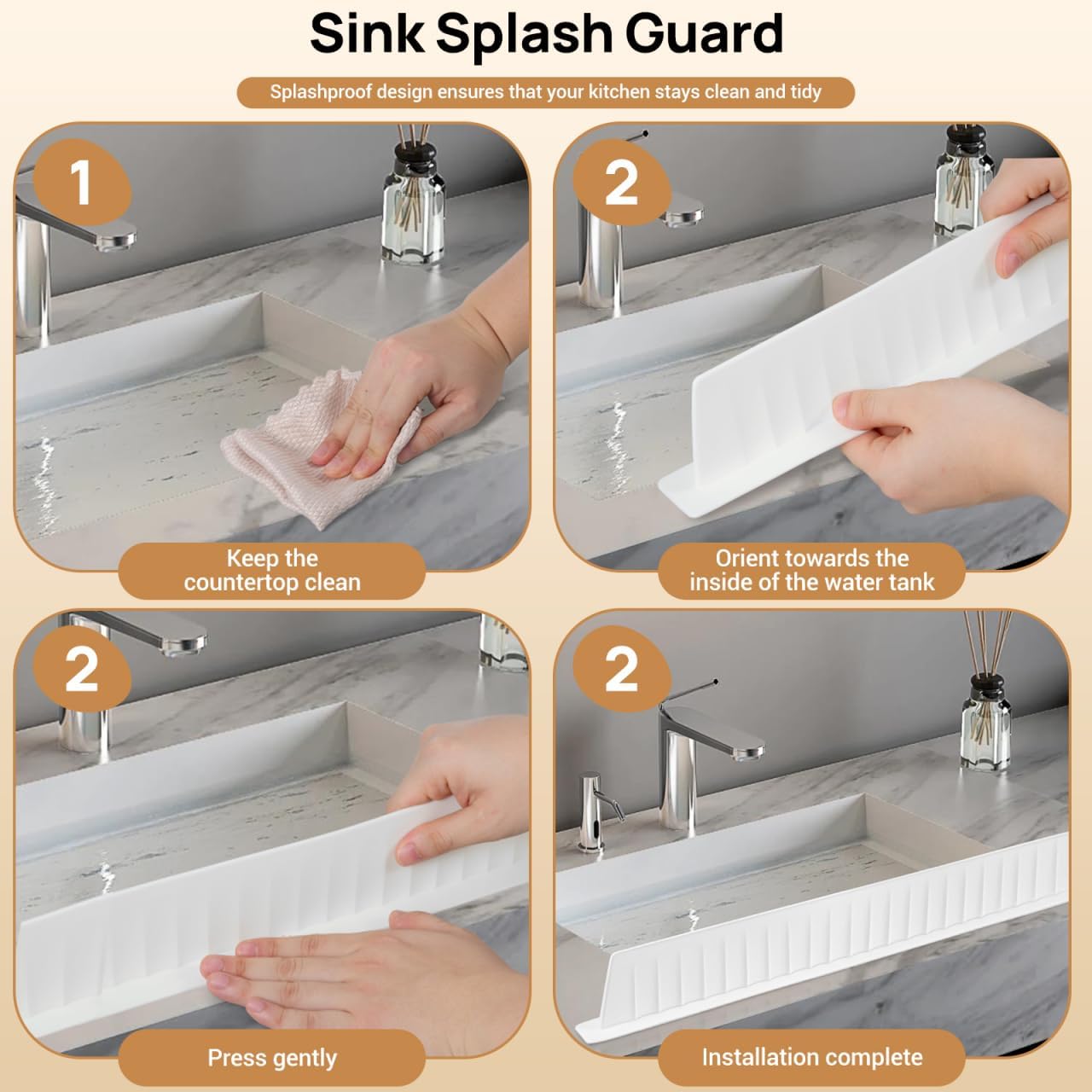 Sink Splash Guard Silicone Kitchen Sink Splash Guard Baffle with Suction Cups 20.07 X 2.75 X 1.69 in Water Barrier for Countertop Area Bathroom