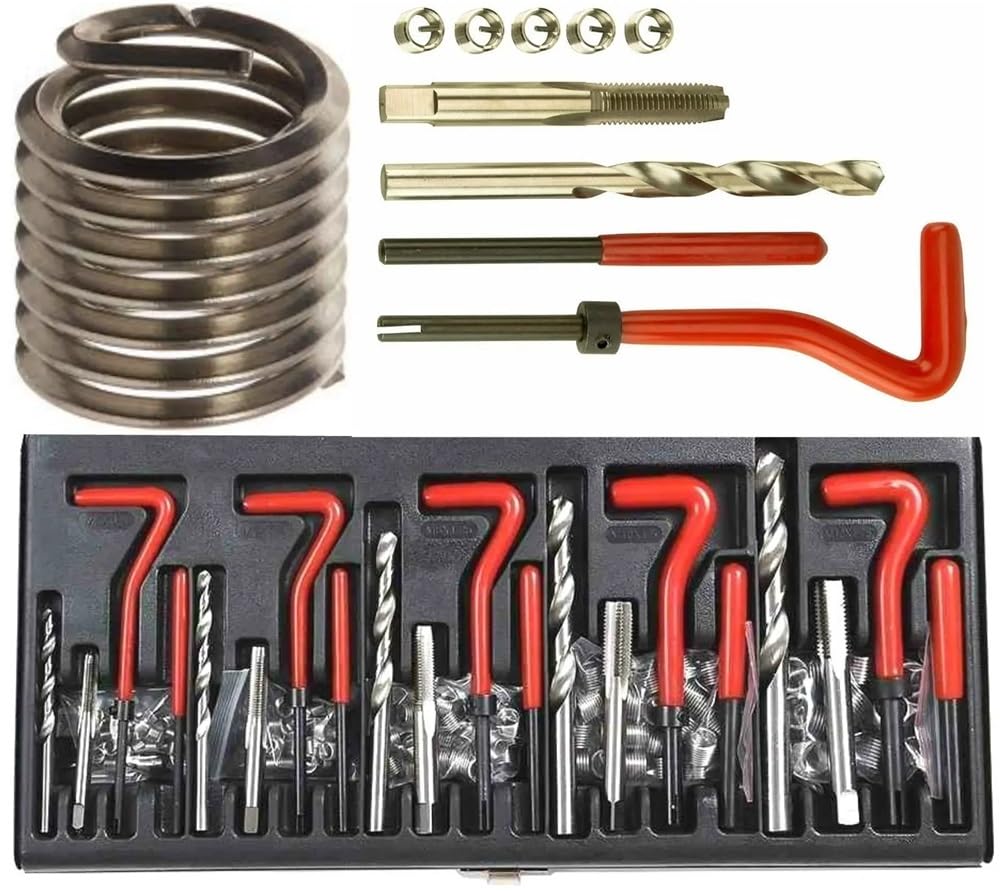 Kit di riparazione filettature 88/131 pezzi M3 M4 M5 M6 M8 M10 M12 M14 Inserti filettati for viti adatti for il ripristino di filettature danneggiate Strumenti di riparazione Punte da trapano(88pcs M6