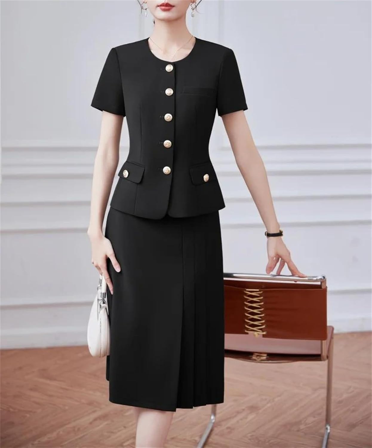 Women’S Professional Two Piece Short Sleeved Blazer Long Skirt Showing Elegant Blazer Pencil Skirt Sets