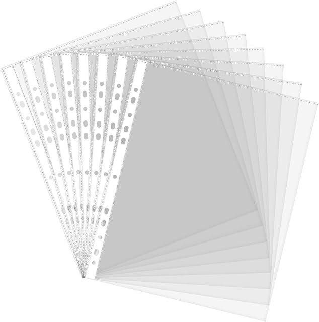 JIKIOU A4 Punched Pockets, 80 Pack Clear Plastic Wallets for Binders 90 Micron Top-Opening Poly Folder with Plastic Sleeves