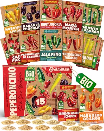 ZenGreens® - Set di Semi di Peperoncino bio (15 pezzi) - 15 Semi di Peperoncino per Coltivazione Facile in Giardino, Balcone o Serra - Semi da Piantare - Sementi